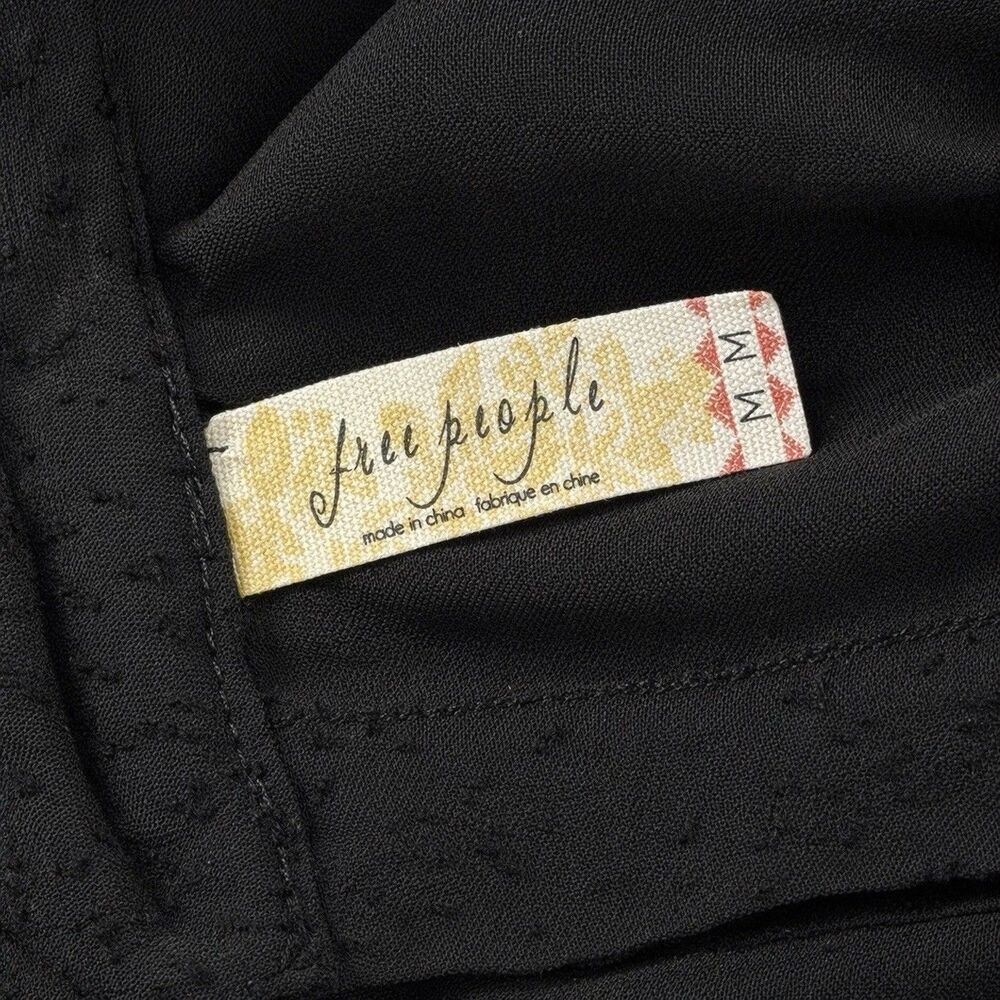 Free People After Midnight Blouse M Black Sheer Mesh Chevron Button Back - Picture 6 of 7